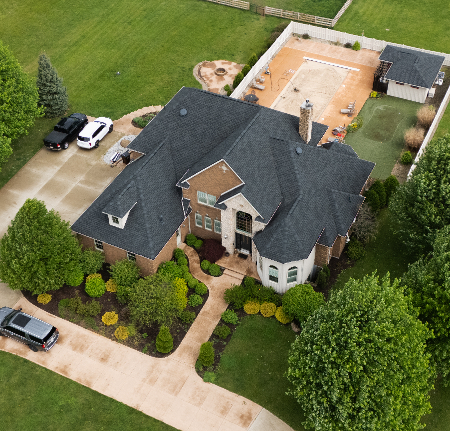 Completed residential roof replacement on a large home — Whispering Pines, Bellefontaine, Ohio GAF certified roof replacement by Peak One Restorations